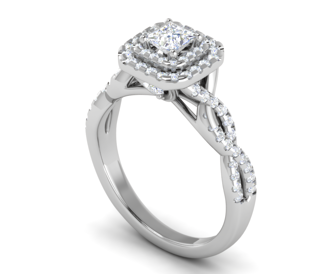 0.50 cts Princess Square Double Halo Twisted Shank Cut Solitaire Platinum Ring JL PT RH PR 260   Jewelove.US