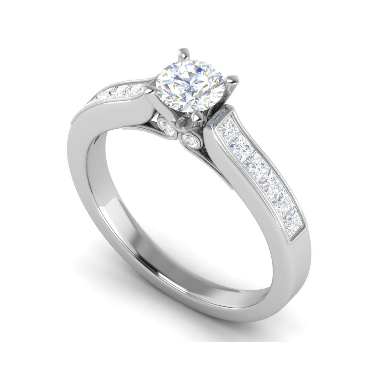 0.50 cts Solitaire with Princess Cut Diamonds Shank Platinum Ring JL PT RC RD 273   Jewelove.US
