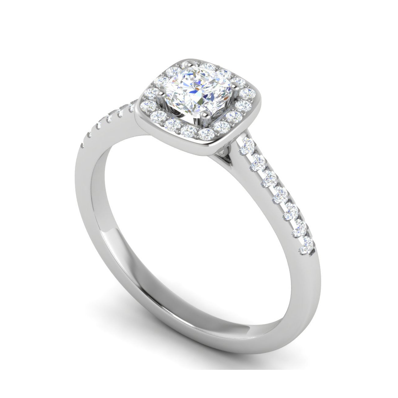 0.30 cts. Cushion Solitaire Halo Diamond Shank Platinum Ring JL PT RH AS 294   Jewelove.US