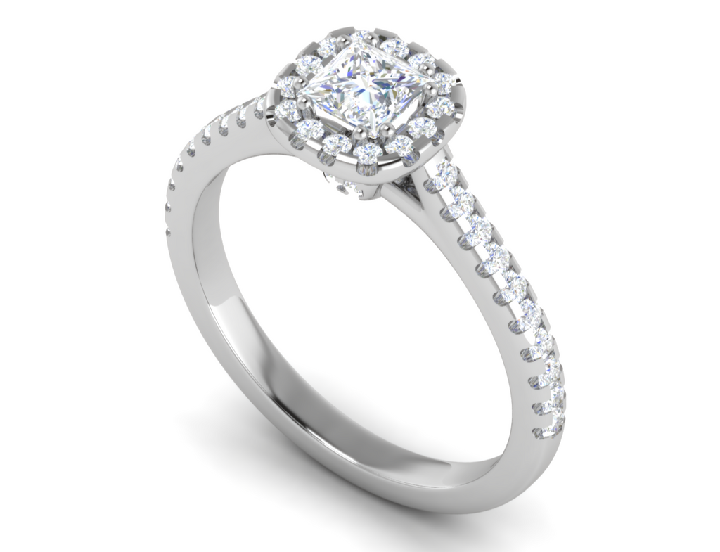0.50 cts Princess Cut Solitaire Halo Diamond Shank Platinum Ring JL PT RH PR 283   Jewelove.US
