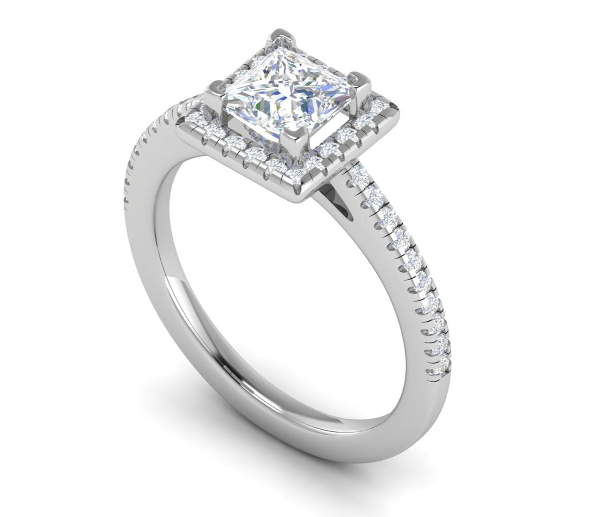 1 Carat Princess Cut Solitaire Square Halo Diamond Shank Platinum Ring JL PT RH PR 117   Jewelove.US