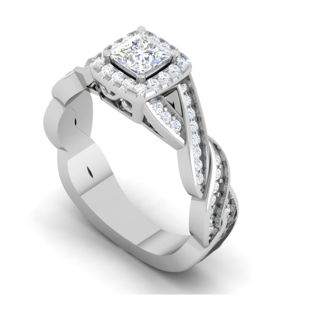 0.40cts Princess Cut Solitaire Square Halo Diamond Twisted Shank Platinum Ring for Women JL PT RV PR 149   Jewelove.US