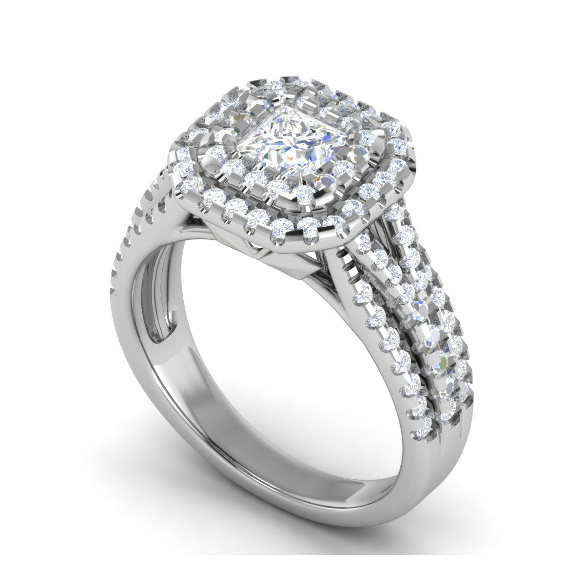 0.30 cts. Princess Cut Diamond Double Halo Split Shank Platinum Solitaire Engagement Ring JL PT WB6001E   Jewelove.US