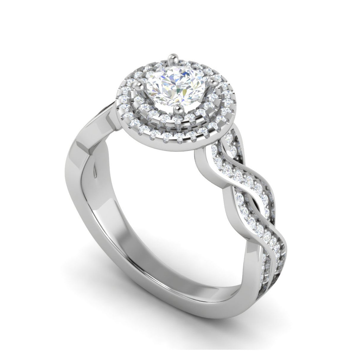 0.50 cts Solitaire Double Halo Diamond with Twisted Shank Platinum Ring JL PT RH RD 275   Jewelove.US