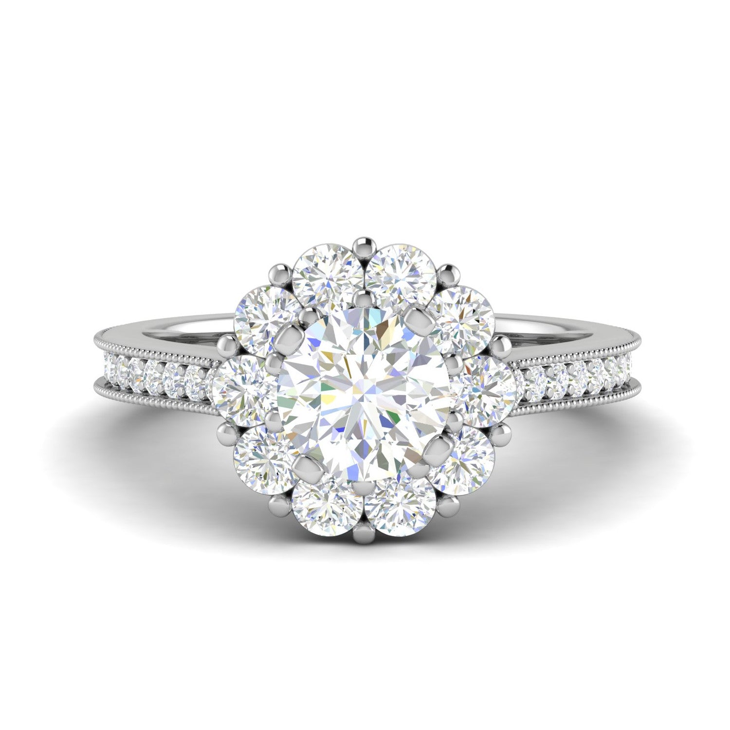 0.70cts Solitaire Halo Diamond Shank Platinum Diamond Ring JL PT RH RD 162   Jewelove.US