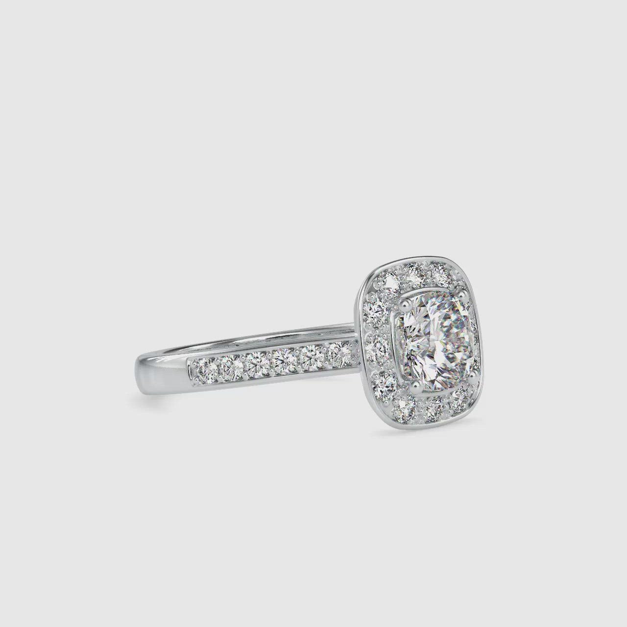 0.50cts. Cushion Cut Solitaire Platinum Diamond Halo Shank Engagement Ring JL PT 0075