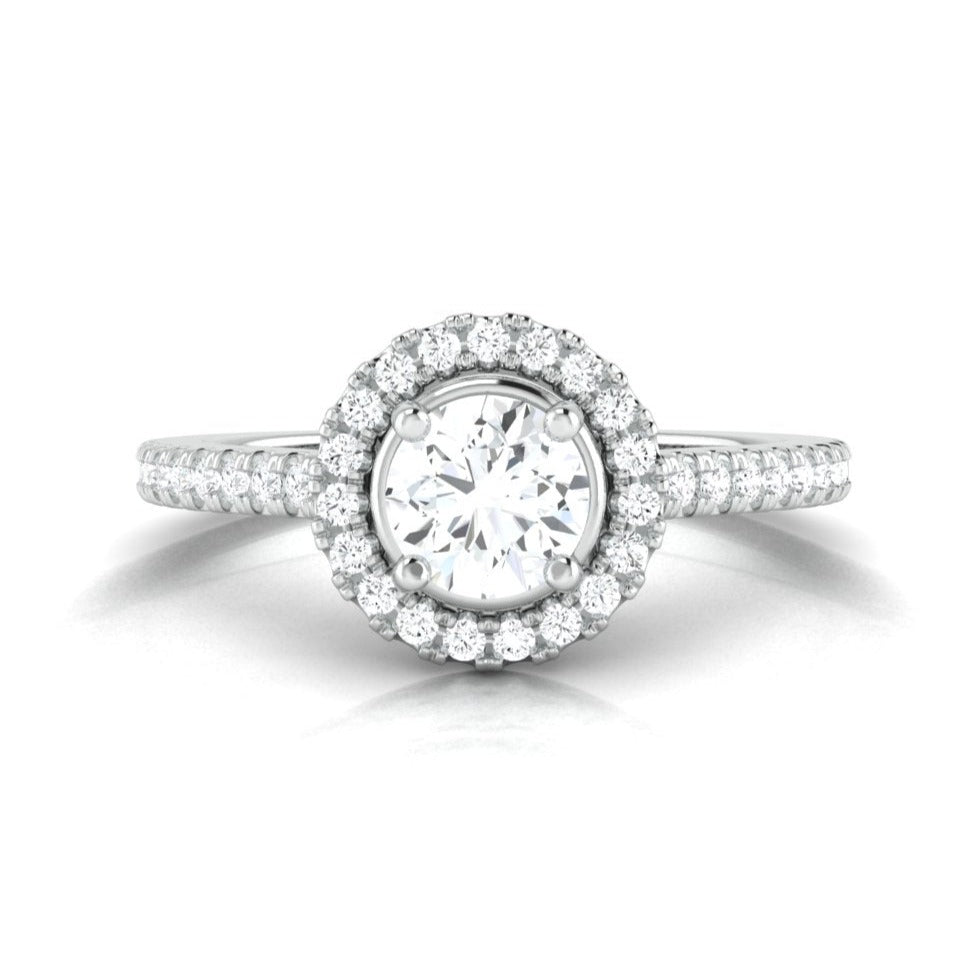 50-Pointer Platinum Halo Solitaire Ring with Diamond Shank for Women JL PT 977   Jewelove.US