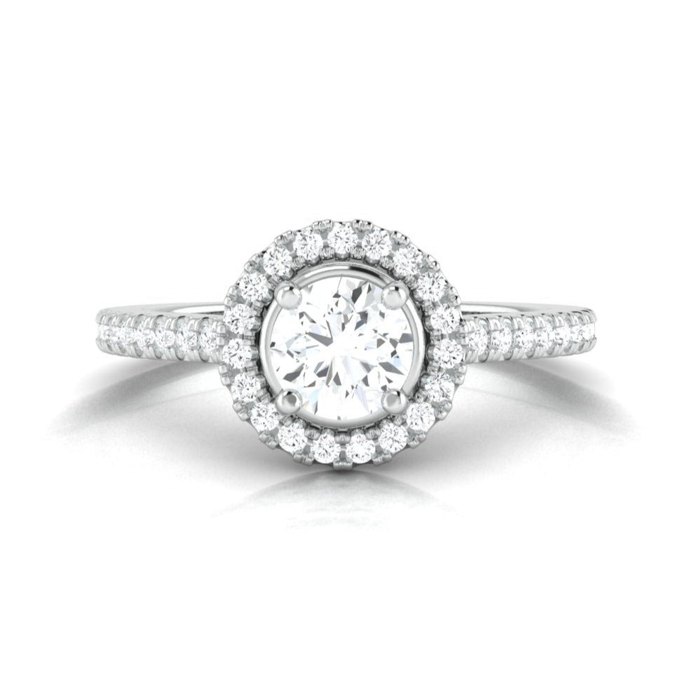 50-Pointer Platinum Halo Solitaire Ring with Diamond Shank for Women JL PT 977
