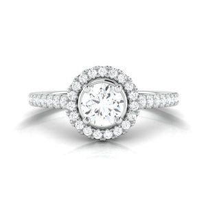 50-Pointer Platinum Halo Solitaire Ring with Diamond Shank for Women JL PT 977
