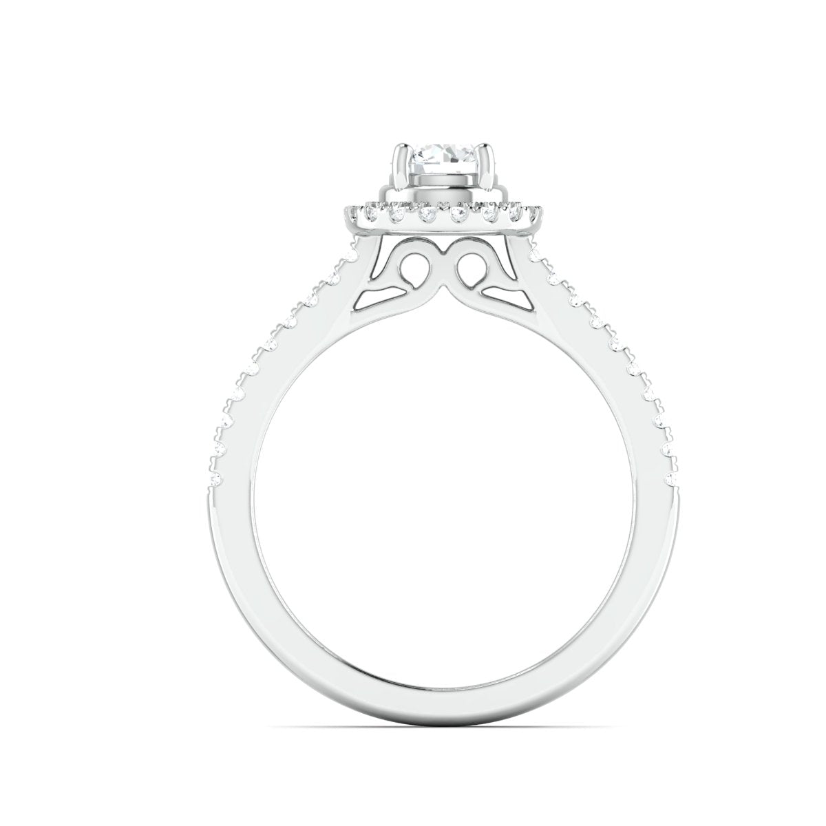 50-Pointer Platinum Halo Solitaire Ring with Diamond Shank for Women JL PT 977