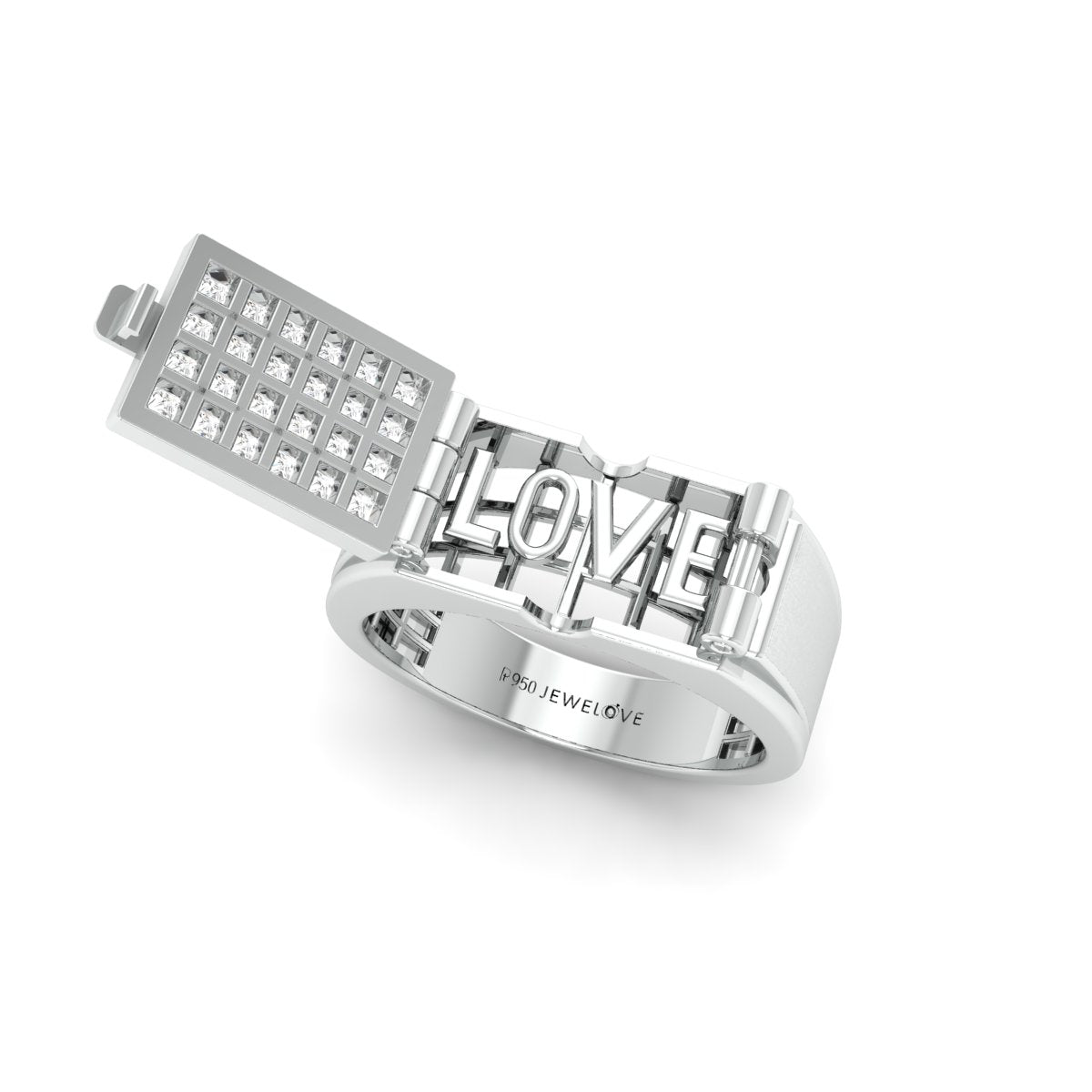 Designer 18K White Gold with Diamond Princess Cut Ring with a Openable Secret Message for Men JL PT 1009