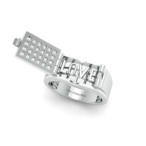 Designer 18K White Gold with Diamond Princess Cut Ring with a Openable Secret Message for Men JL PT 1009
