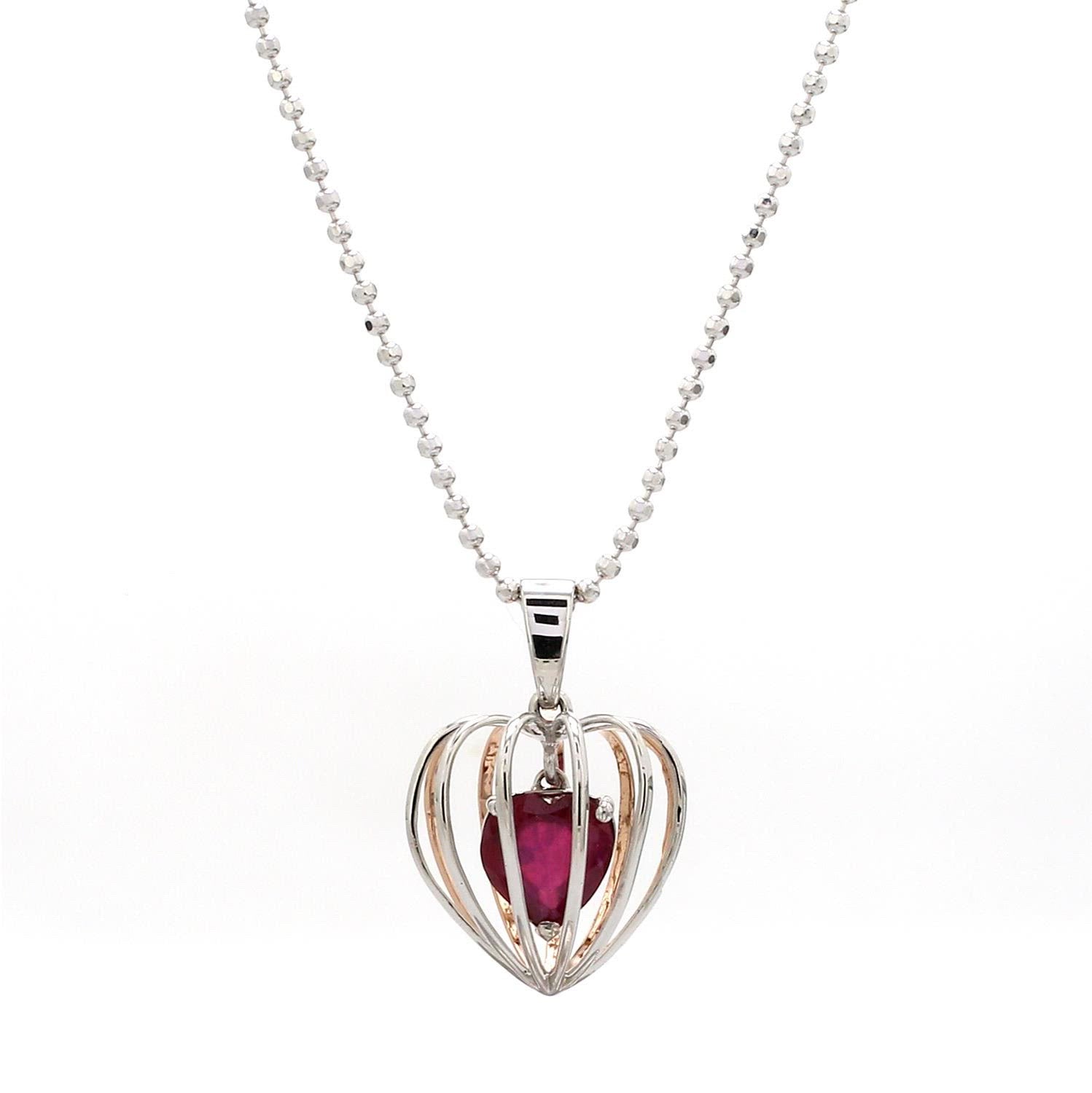3D Pendant Locked Heart Platinum & Rose Gold with Ruby JL PT P 8072