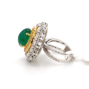 Natural Emerald Oval Cut with Fancy & Round Diamond 18k Gold Ring JL AU AIS0423   Jewelove