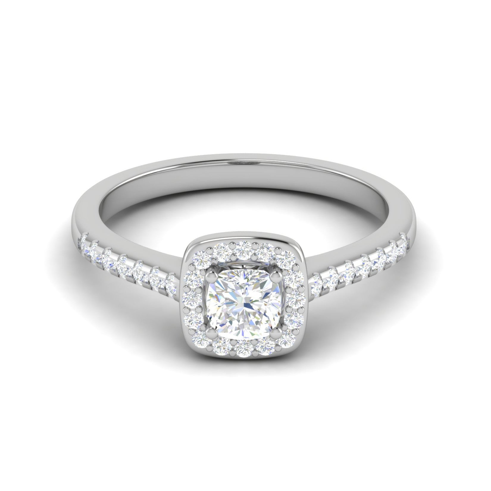 0.30 cts. Cushion Solitaire Halo Diamond Shank Platinum Ring JL PT RH AS 294   Jewelove.US