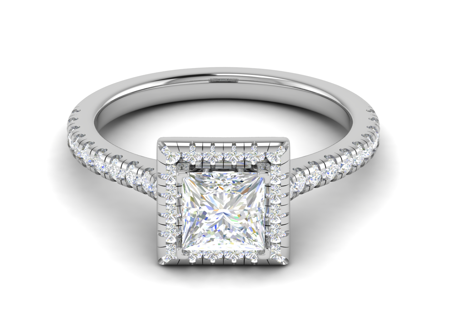 1 Carat Princess Cut Solitaire Square Halo Diamond Shank Platinum Ring JL PT RH PR 130   Jewelove.US