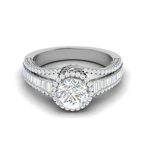 0.50cts Solitaire Halo Diamond Split Shank Baguette Platinum Ring JL PT WB5929E   Jewelove.US