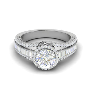 0.50cts Solitaire Halo Diamond Split Shank Baguette Platinum Ring JL PT WB5929E   Jewelove.US