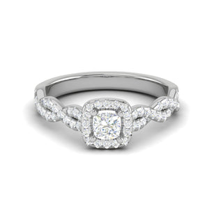 0.30 cts. Cushion Solitaire Halo Diamond Twisted Shank Platinum Ring JL PT RP CU 202   Jewelove.US