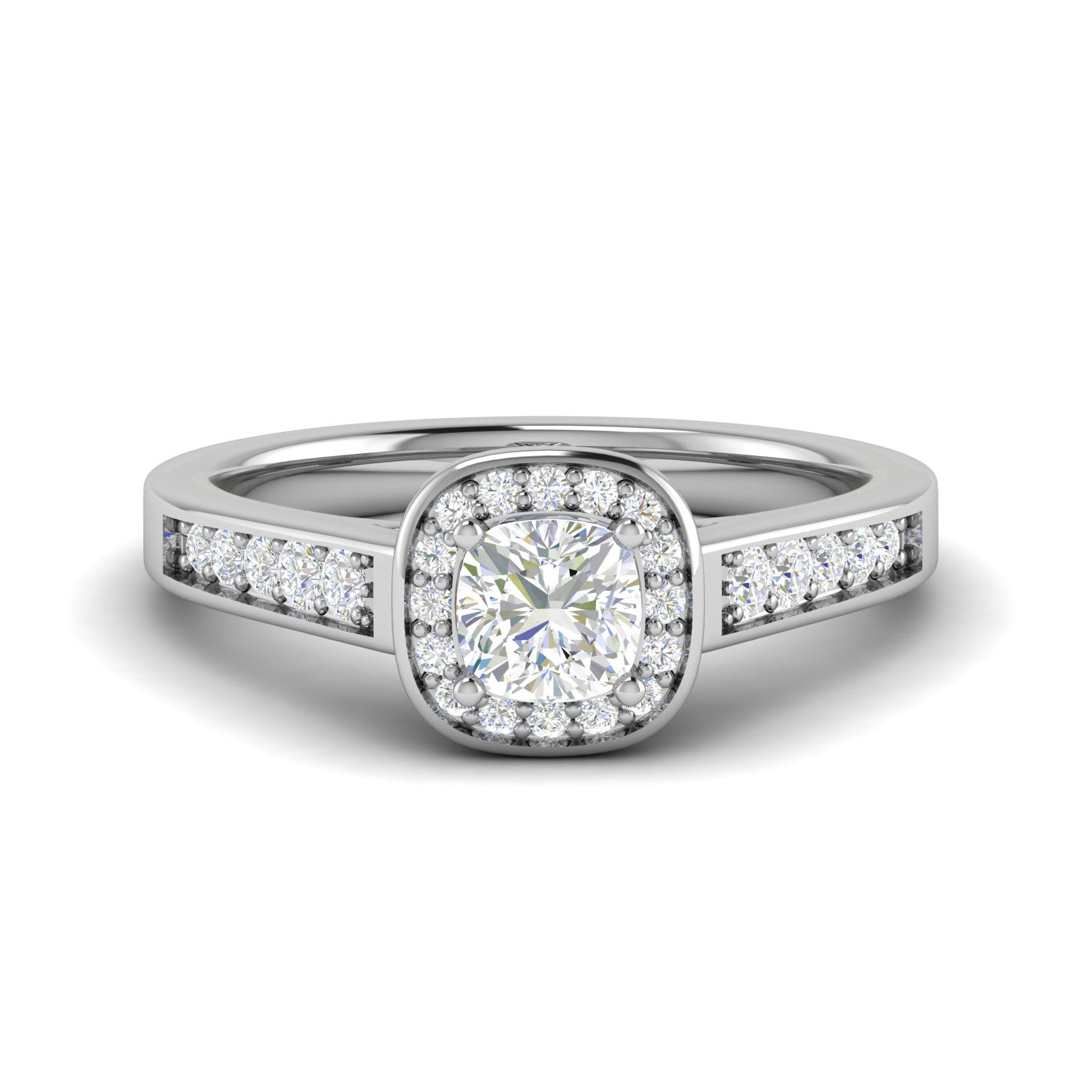 0.50 cts Solitaire Square Halo Diamond Shank Platinum Ring JL PT RH RD 171   Jewelove.US