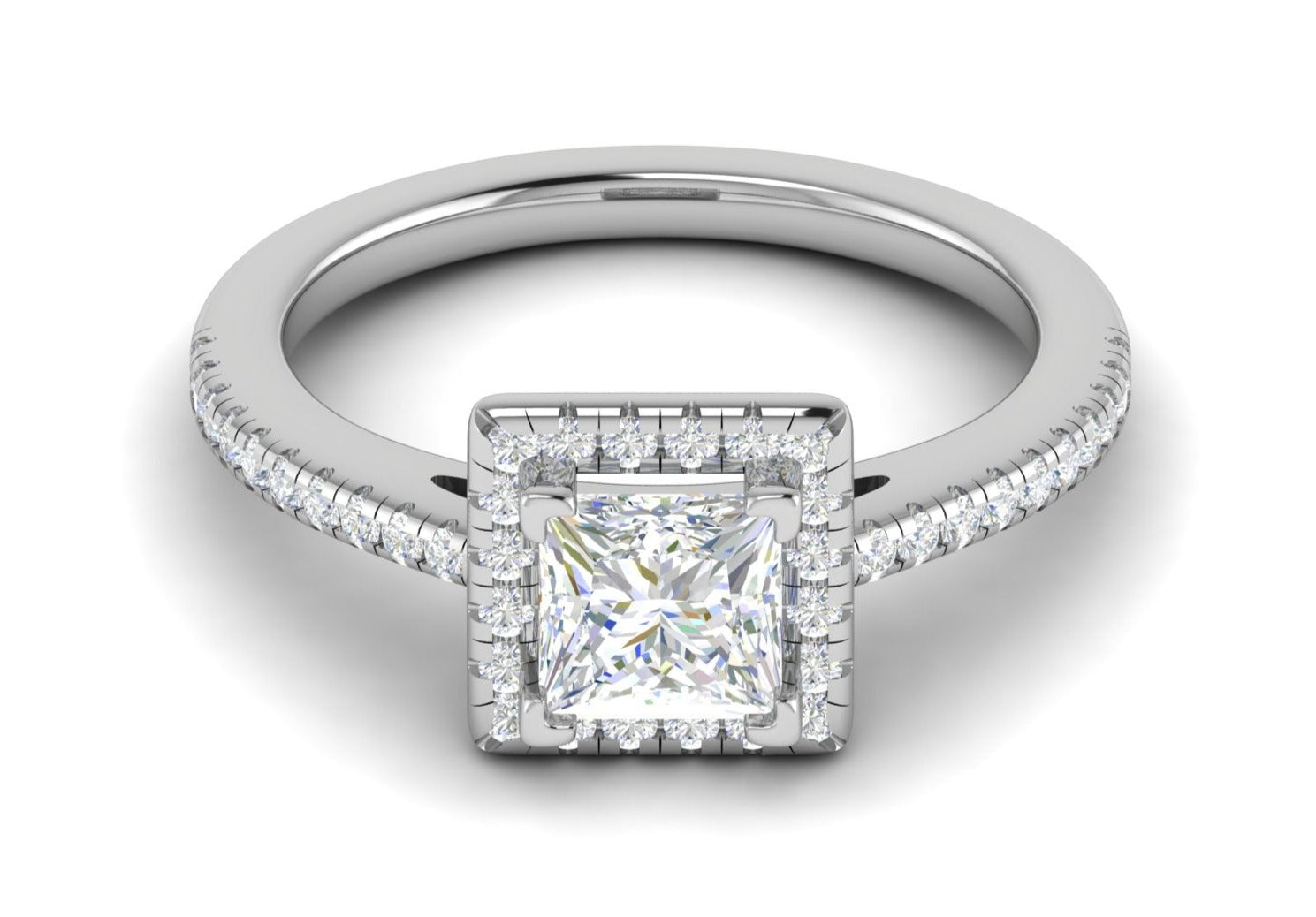 1 Carat Princess Cut Solitaire Square Halo Diamond Shank Platinum Ring JL PT RH PR 117   Jewelove.US