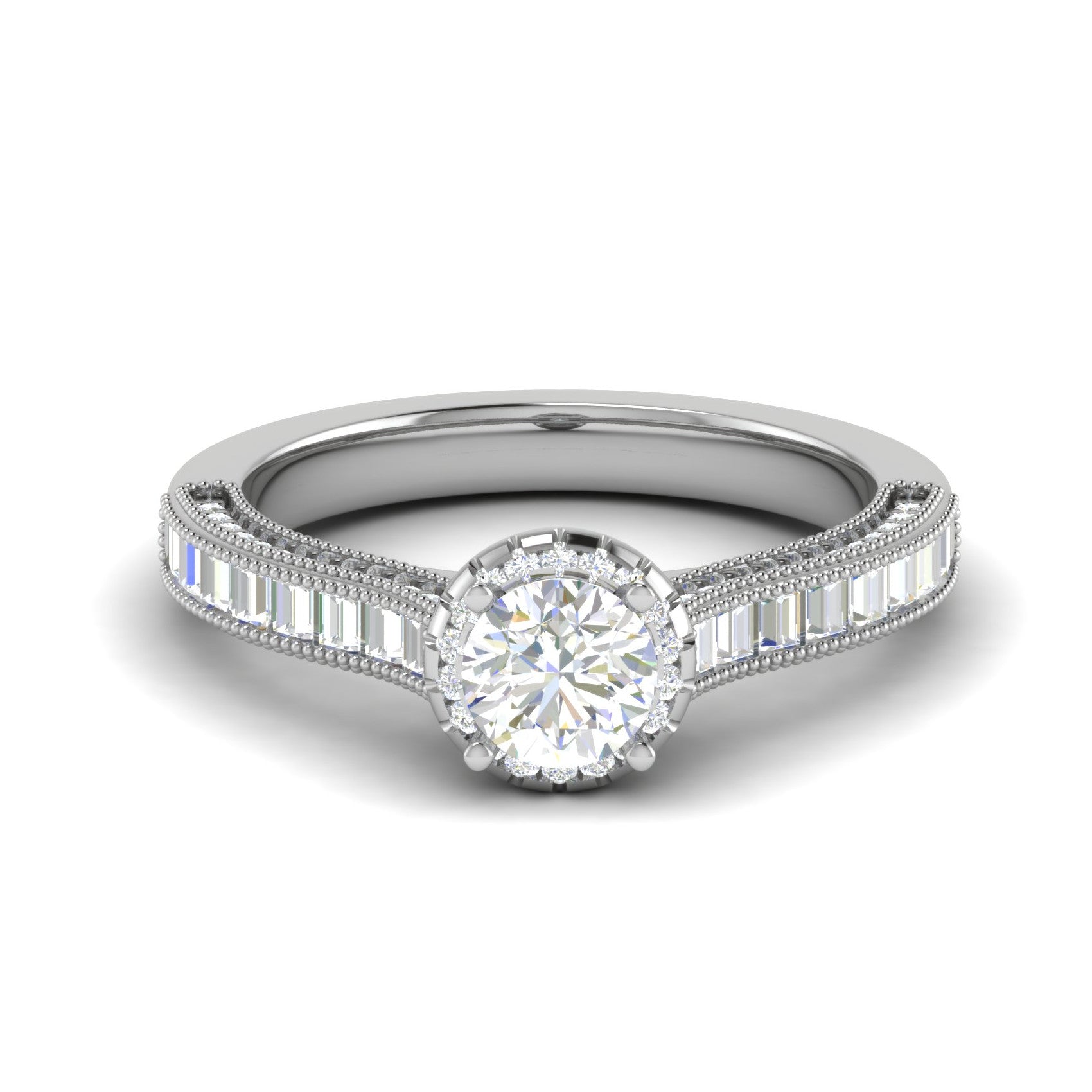 0.50 cts Solitaire Halo Diamond Shank Platinum Ring JL PT RH RD 207   Jewelove.US