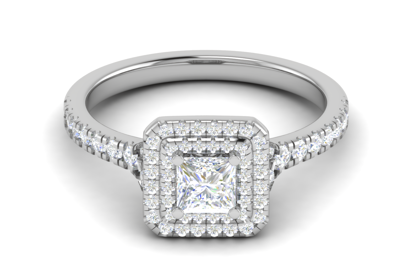 0.50 cts Princess Cut Solitaire Double Square Halo Shank Platinum Ring JL PT RH PR 241   Jewelove.US