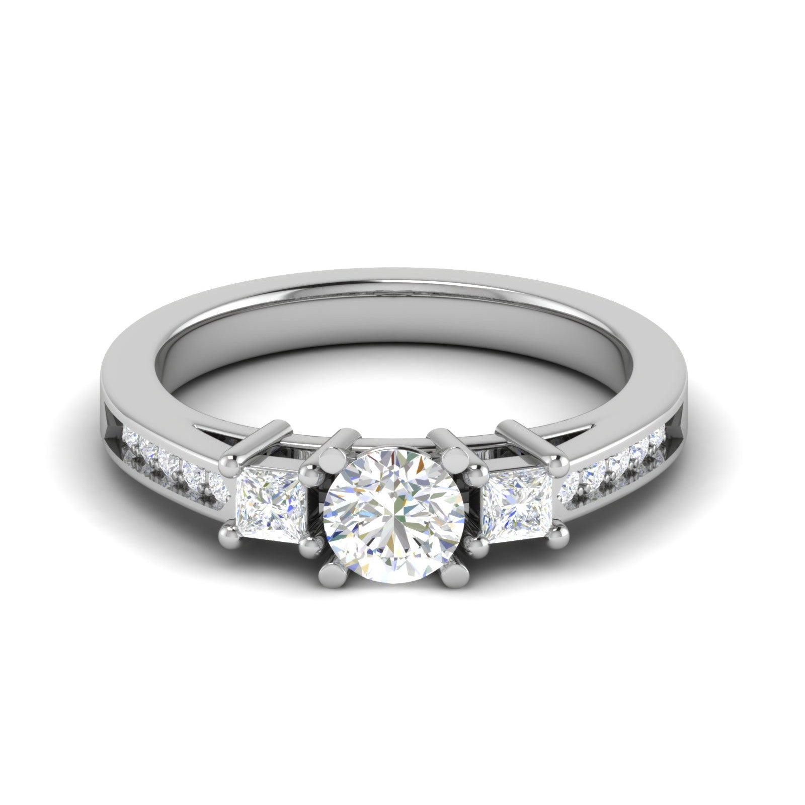 0.70 cts Solitaire Shank Platinum Ring with 2 Princess Cut Side Diamond JL PT R3 RD 103   Jewelove.US