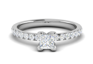 0.50cts Princess Cut Solitaire with Diamond Shank Platinum Ring JL PT RC PR 255   Jewelove.US