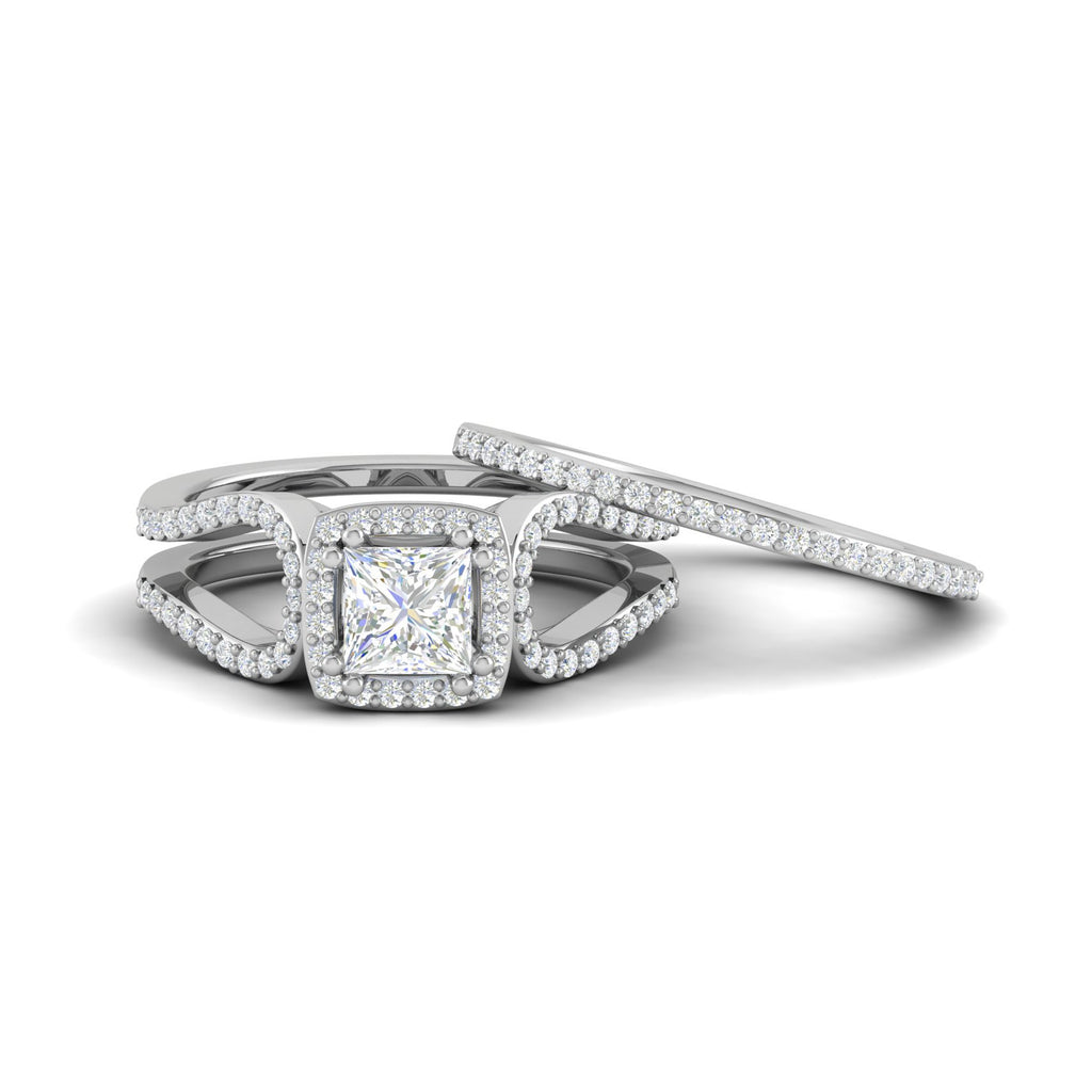 0.50cts Princess Cut Solitaire Halo Diamond Split Shank Platinum Ring JL PT SF1750   Jewelove.US