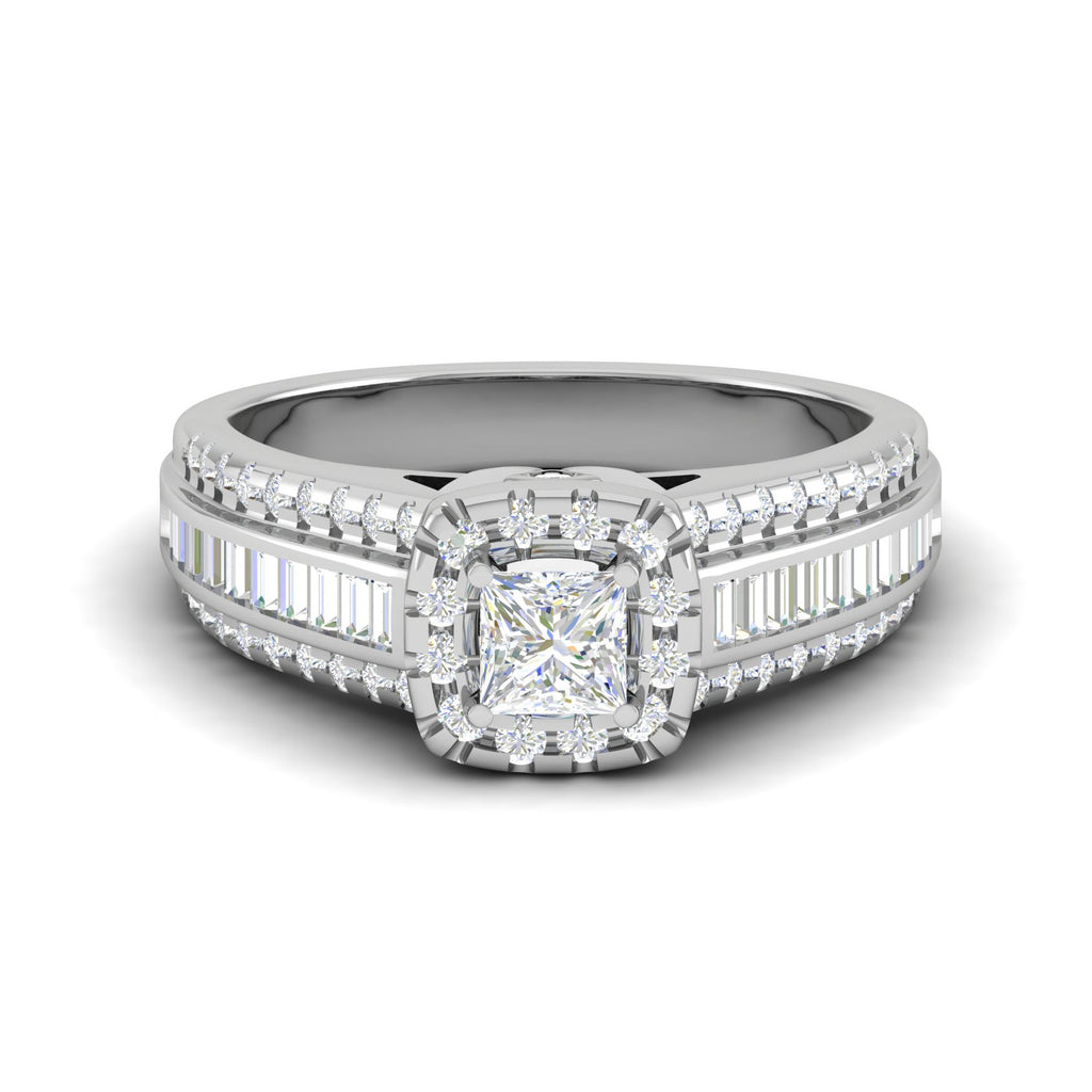 0.40 cts Princess Cut Solitaire Halo Diamond Split Shank Platinum Ring JL PT RH RD WB5998E   Jewelove.US