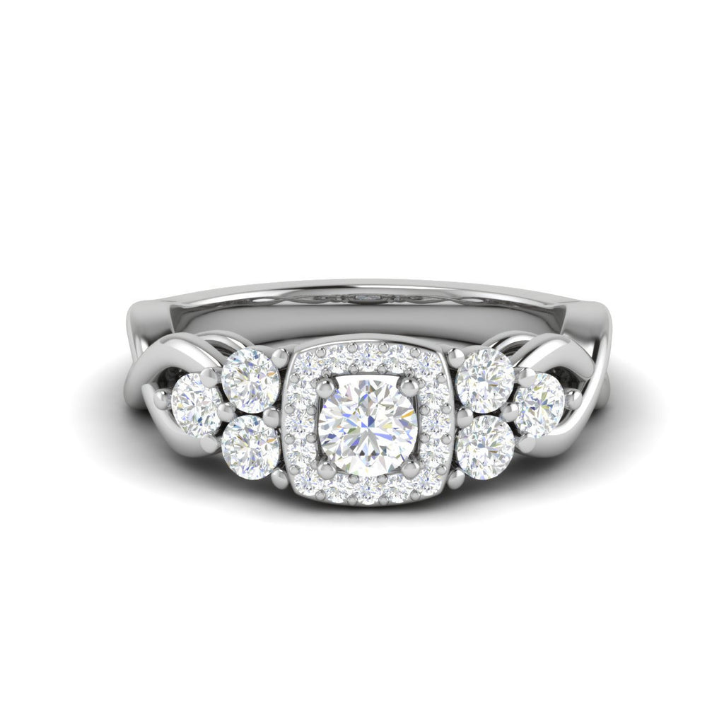 0.50 cts Solitaire Square Halo Diamond Accents Platinum Ring JL PT RH RD 272   Jewelove.US