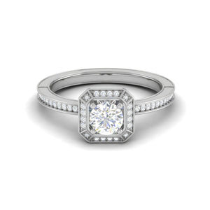 0.25 cts Solitaire Double Halo Diamond Shank Platinum Ring for Women JL PT RV RD 136   Jewelove