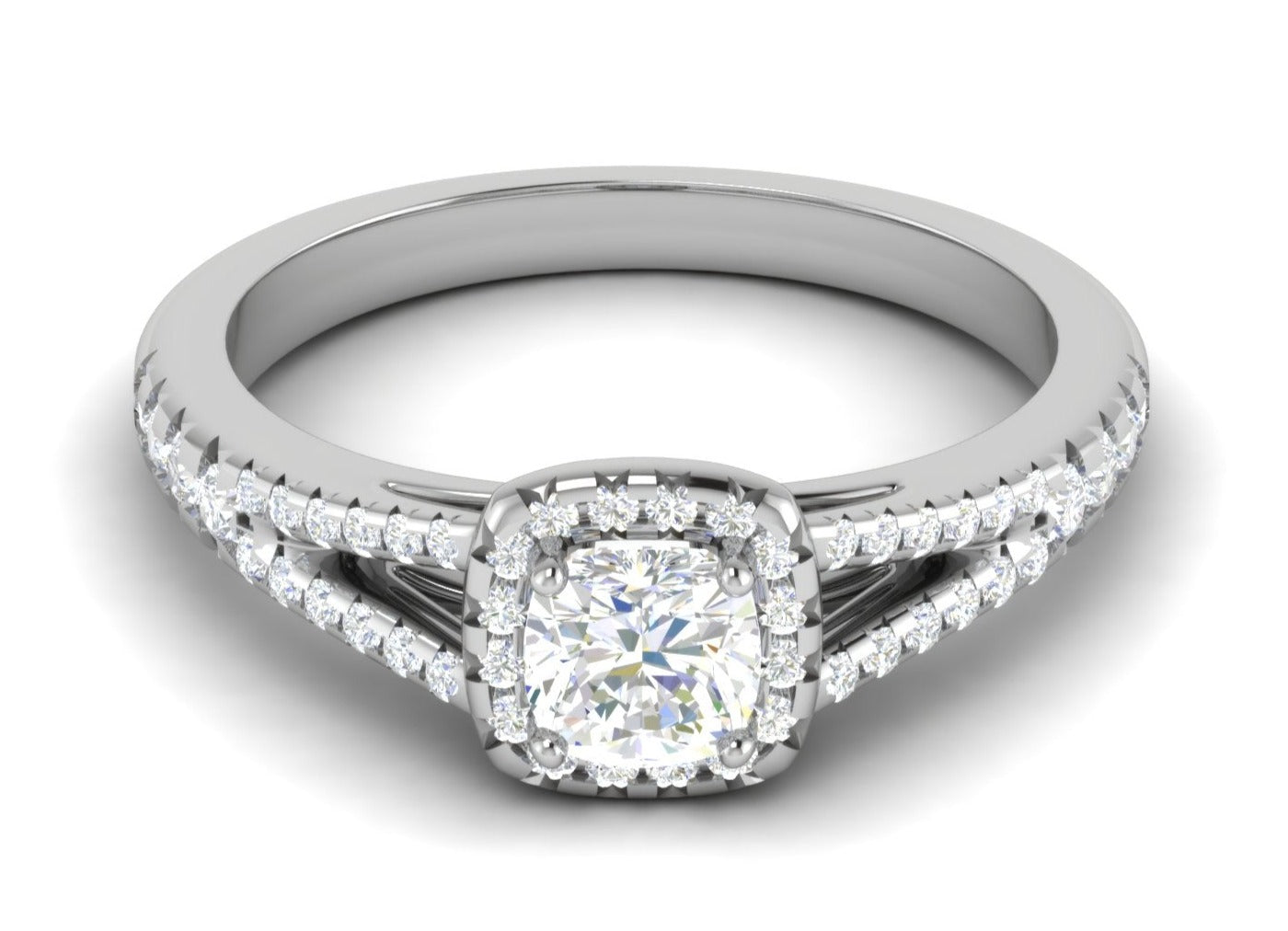 0.50 cts Cushion Solitaire Halo Diamond Split Shank Platinum Ring JL PT RH CU 256   Jewelove.US