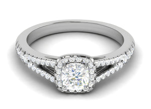 0.50 cts Cushion Solitaire Halo Diamond Split Shank Platinum Ring JL PT RH CU 256   Jewelove.US