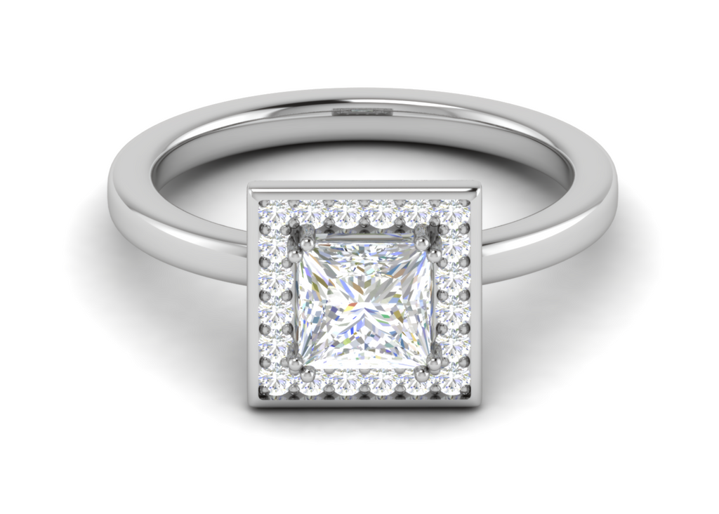 1 Carat Princess Cut Solitaire Square Halo Diamond Platinum Ring JL PT RH PR 165   Jewelove.US
