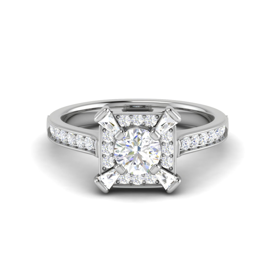 0.50 cts Solitaire Square Halo Diamond with Shank Platinum Ring JL PT RH RD 279   Jewelove.US
