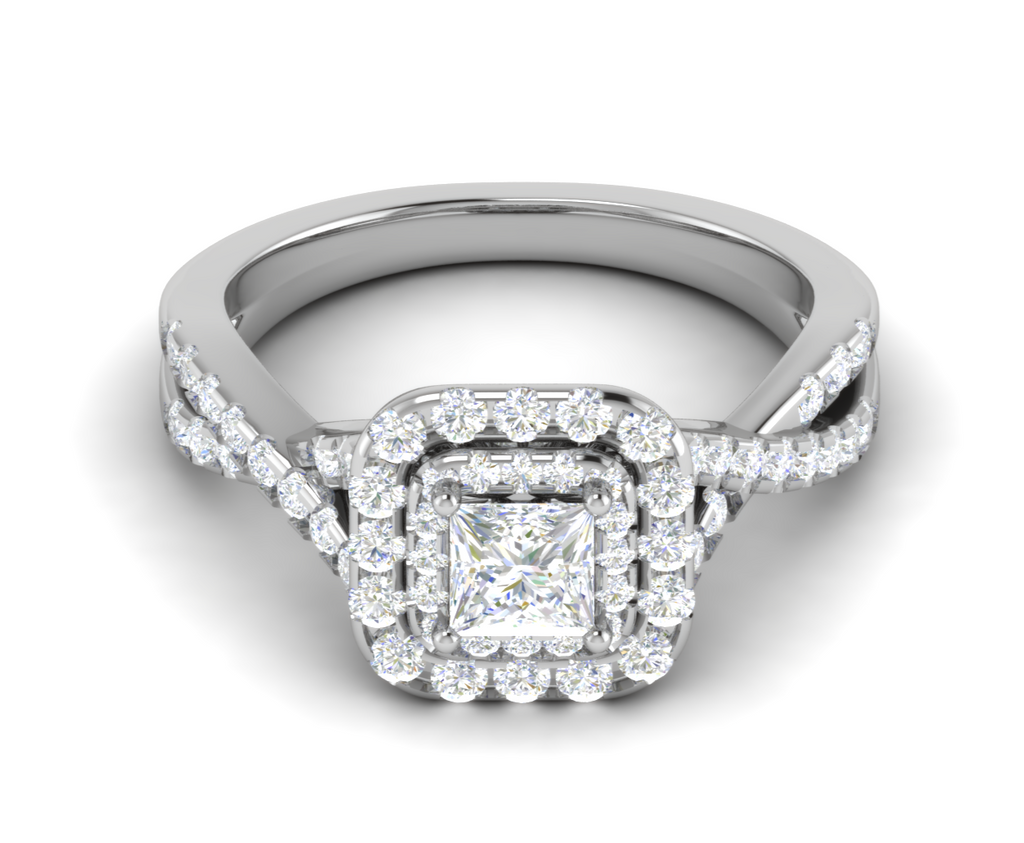 0.50 cts Princess Cut Solitaire Double Halo Diamond Twisted Shank Platinum Ring JL PT RH PR 259   Jewelove.US