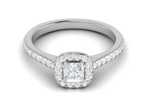 0.50 cts Princess Cut Solitaire Halo Diamond Shank Platinum Ring JL PT RH PR 286   Jewelove.US