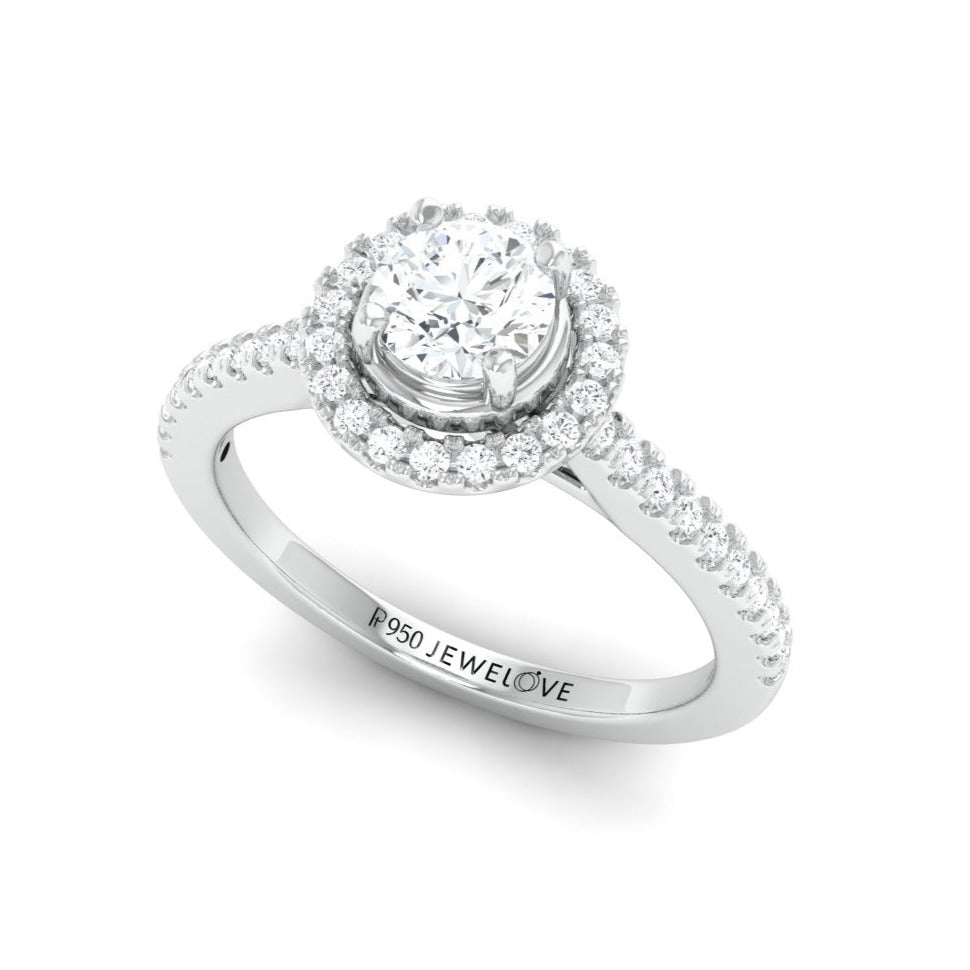 50-Pointer Platinum Halo Solitaire Ring with Diamond Shank for Women JL PT 977  J-VS Jewelove.US