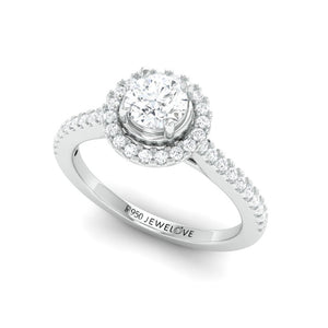 50-Pointer Platinum Halo Solitaire Ring with Diamond Shank for Women JL PT 977