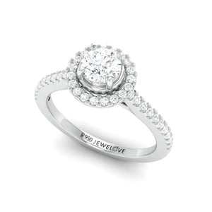50-Pointer Platinum Halo Solitaire Ring with Diamond Shank for Women JL PT 977  J-VS Jewelove.US