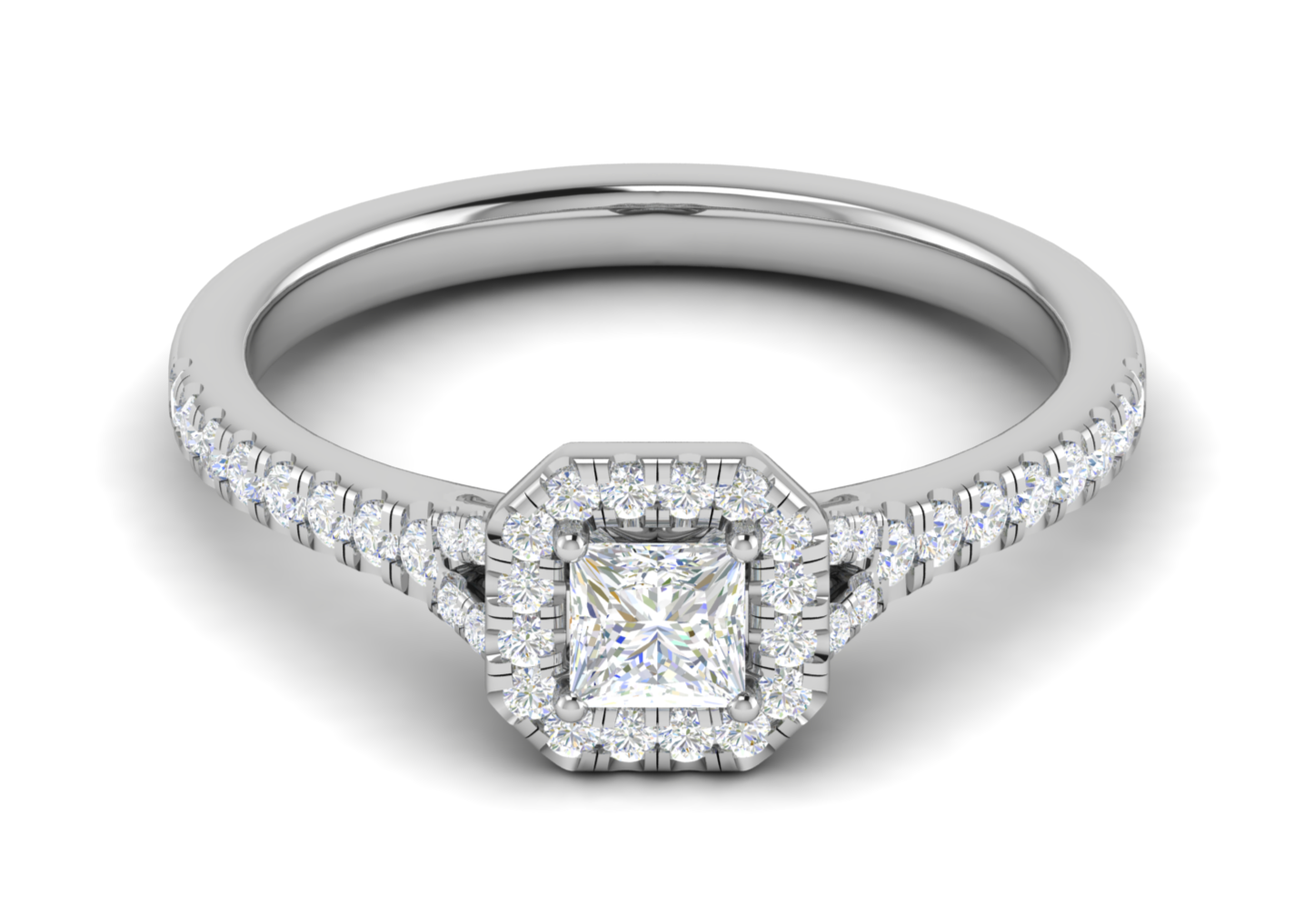 0.50 cts Princess Cut Solitaire Halo Diamond Shank Platinum Ring JL PT RH PR 235   Jewelove.US
