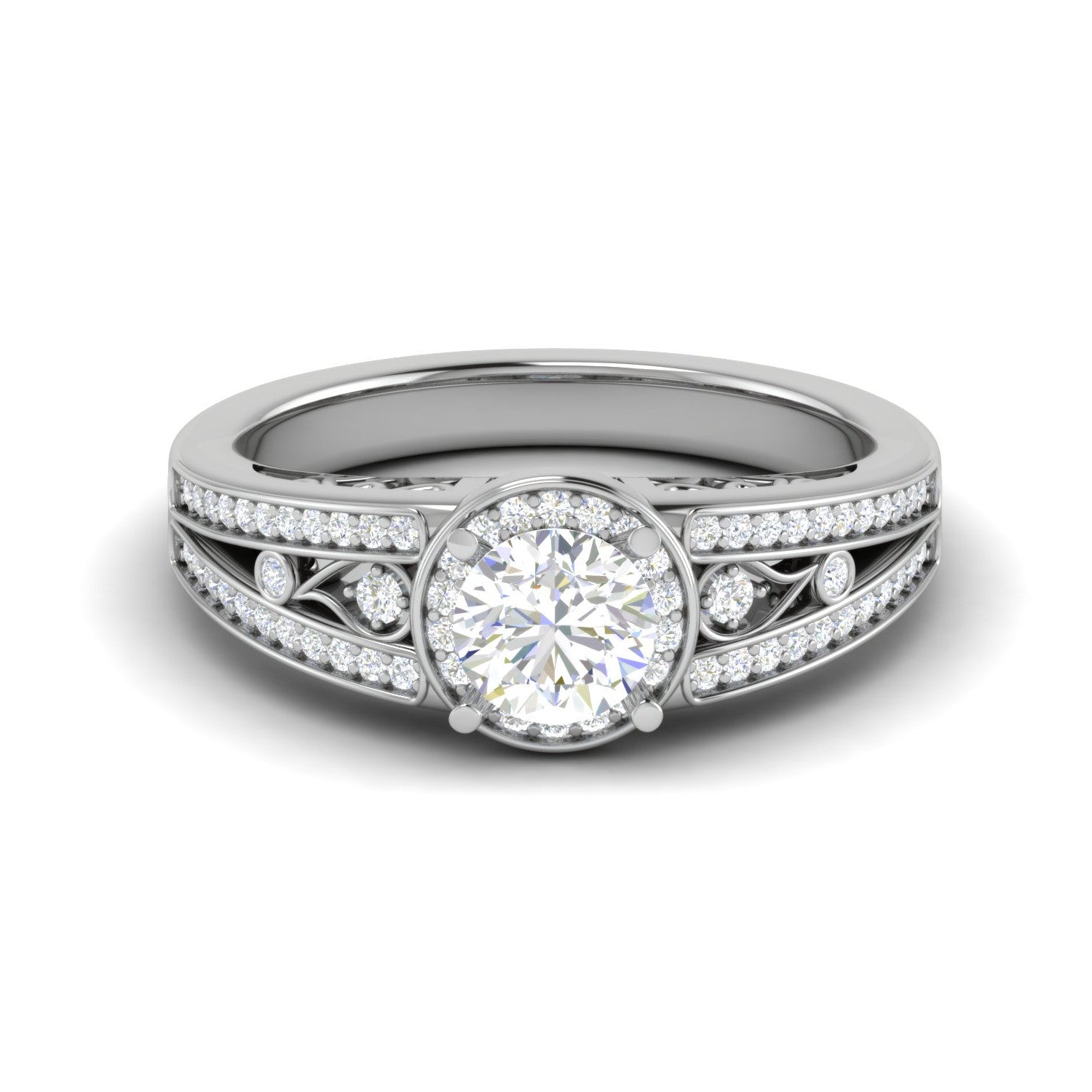 0.50 cts Solitaire Halo Diamond Split Shank Platinum Ring JL PT RH RD 208   Jewelove.US