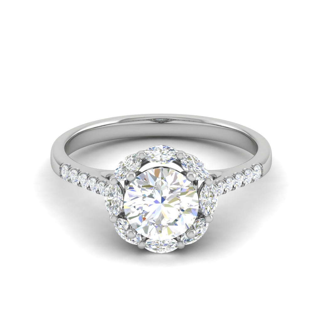 0.50cts Solitaire with Marquise Halo Diamond Shank Platinum Ring JL PT WB5928E   Jewelove.US