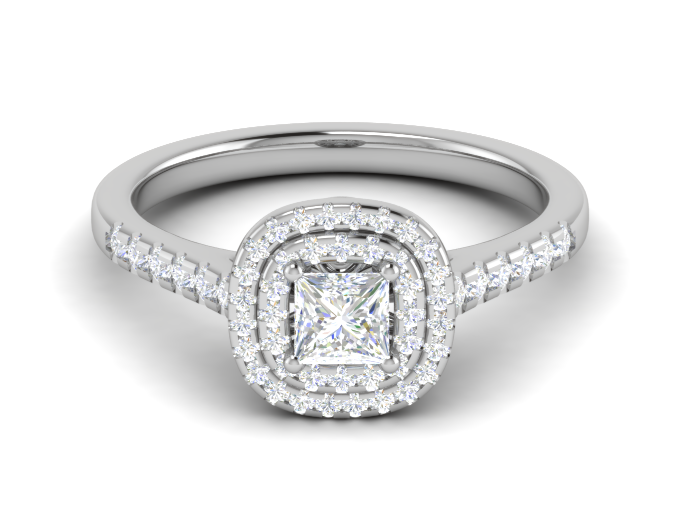 0.50 cts Princess Cut Solitaire Double Halo Diamond Shank Platinum Ring JL PT RH PR 280   Jewelove.US