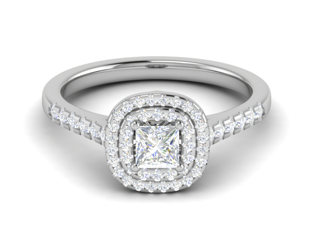 0.50 cts Princess Cut Solitaire Double Halo Diamond Shank Platinum Ring JL PT RH PR 280   Jewelove.US