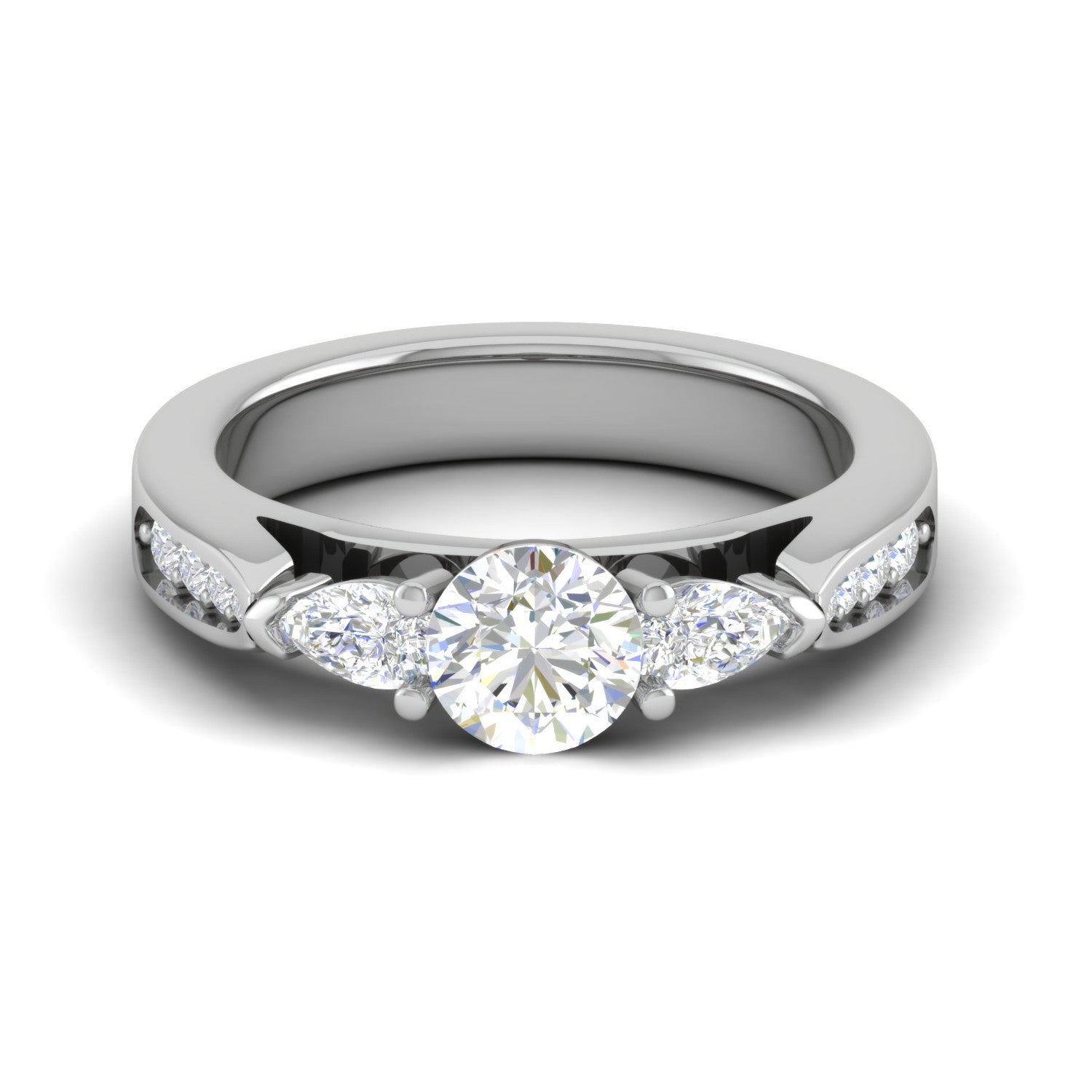 0.70 cts Solitaire with Pear Cut Diamond Accents Platinum Ring JL PT R3 RD 102   Jewelove.US