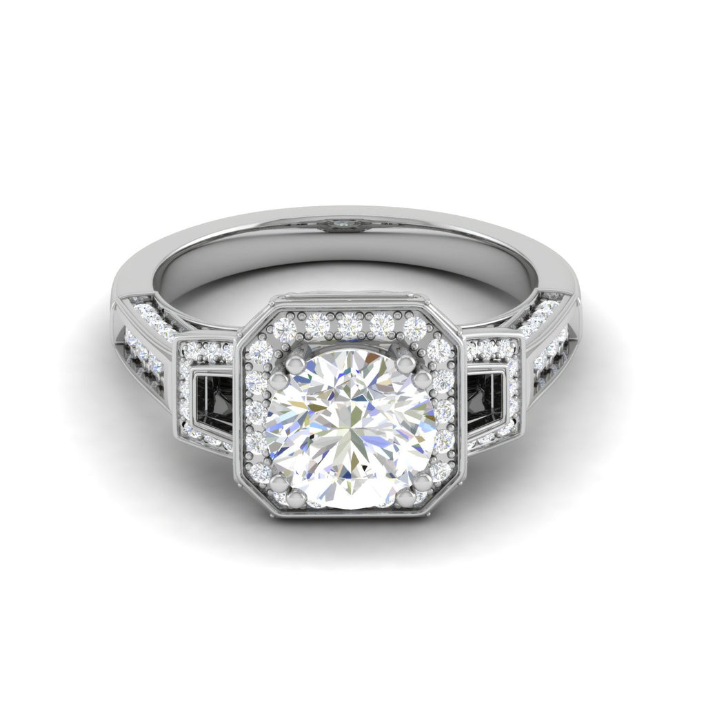 Designer 0.50cts Solitaire Halo Diamond Split Shank Platinum Ring JL PT EN7160-1WG   Jewelove.US