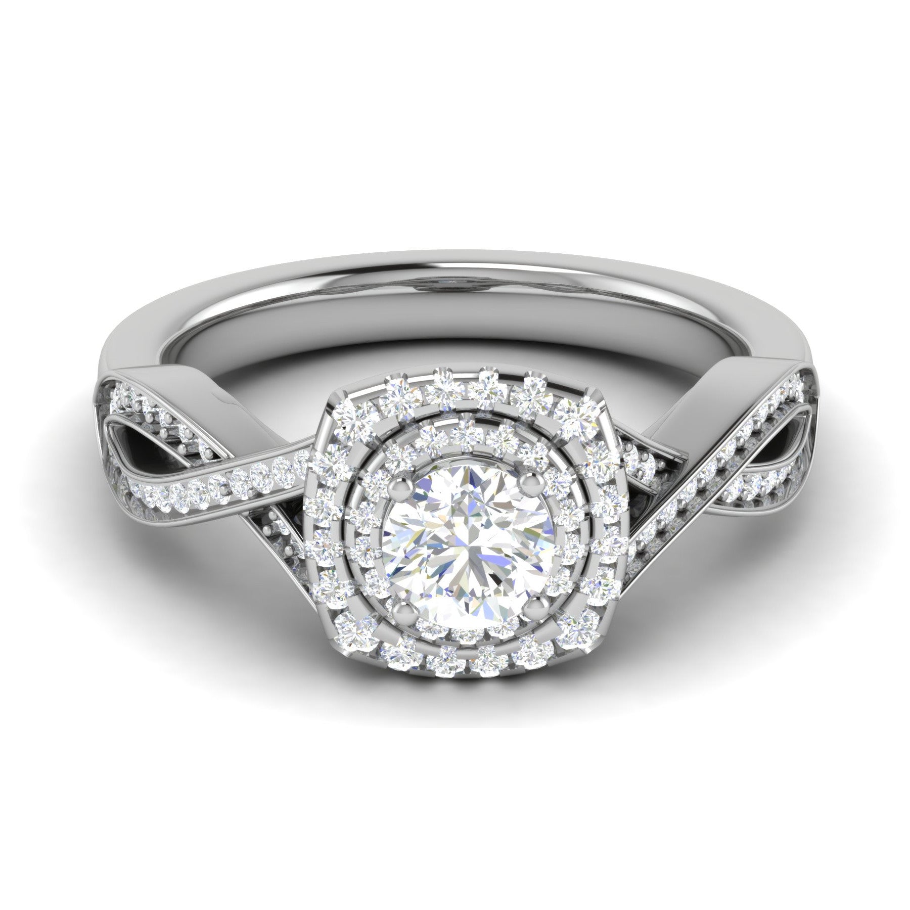 0.30 cts Solitaire Double Halo Diamond Twisted Shank Platinum Ring JL PT RP RD 204-A   Jewelove.US